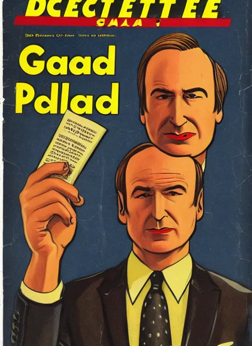 Image similar to portrait of bob odenkirk as saul goodman in the style of a detective book cover ace - high detective magazine 1 9 3 6, mad magazine, cover