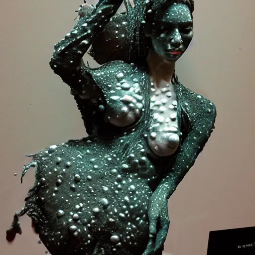 Prompt: 3 d sculpture of porcelain woman surrounded by plankton by kim jung gi