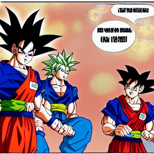 Prompt: Goku barbequing with friends meme