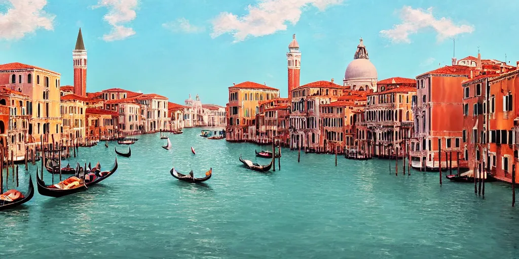 Image similar to ultra detailed and realistic painting of venice ( italy ) inspired by very beautiful cute and colored disney movie backgrounds, rendered in 8 k unreal engine