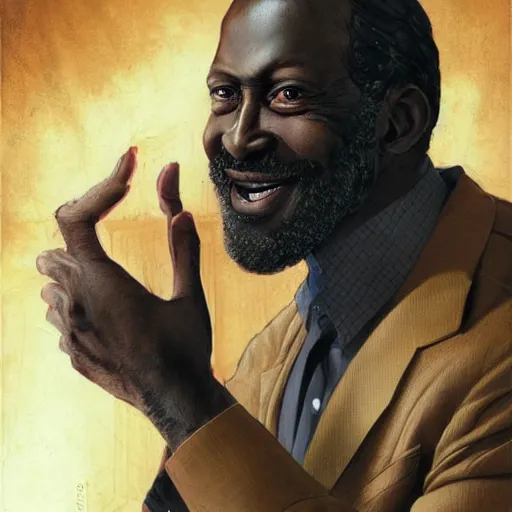 Prompt: portrait of a treasure hunter, dark skinned, grizzled man smiling brightly, in his 5 0 s with dark hair and sharp cheekbones, dressed in expensive clothes, detailed face, smooth, sharp focus, graphic novel, art by artgerm and greg rutkowski and pepe larraz,