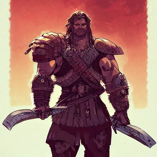 Image similar to cell shaded cartoon, a portrait of a fully armored conan the barbarian, illustration, wide shot, subtle colors, concept art by josan gonzales and wlop, laurie greasley, jordan grimmer and james jean, highly detailed, sharp focus, trending on artstation, hq, deviantart, art by artgem