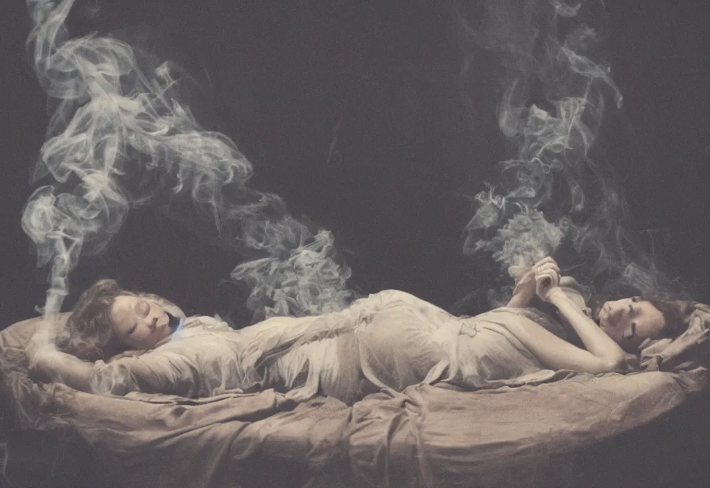 Image similar to A lady lying in smoke