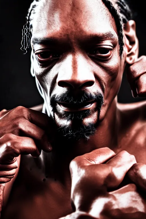 Prompt: snoop dogg join muay thai and be ufc fighter, high resolution, photorealistic, smooth, details, 4 k, aesthetic lighting, baroque object, sharp focus, hyperdetailed object, professional photography, pullitzer winning, 8 0 0 mm photo by : canon eos 5 d mark iv, by karah mew and adnan abidi and jodie bateman