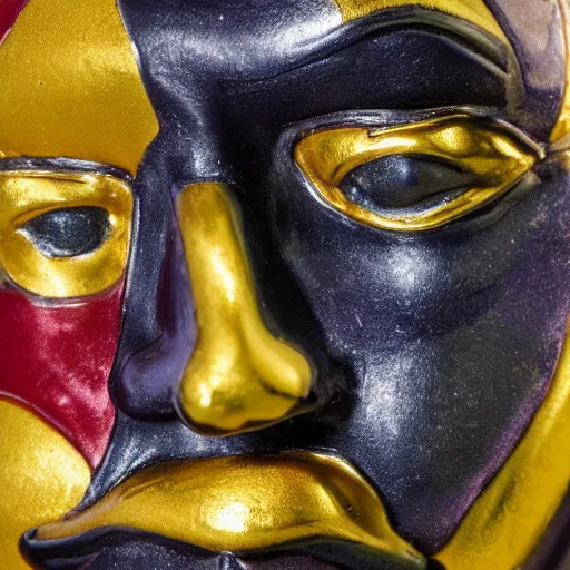 Prompt: a close up photo of a detailed golden statue of a clown, 8K,