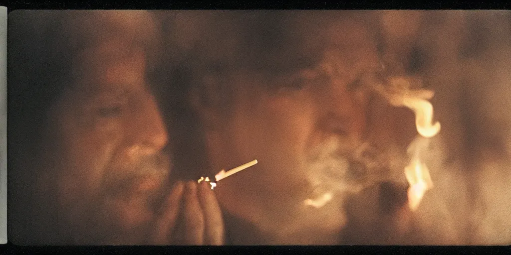 Image similar to detailed medium format photo, polaroid still from tarkovsky movie, sleazy man watching over the zone while smoking a cigarette, haze, high production value, intricate details, 8 k resolution, hyperrealistic, hdr, photorealistic, high definition, tehnicolor, award - winning photography, masterpiece, amazing colors