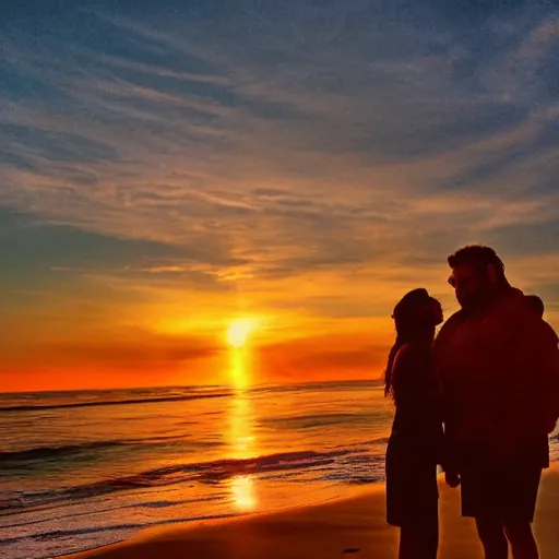 Image similar to cthulu photobombing a romantic selfie on a beach at sunset