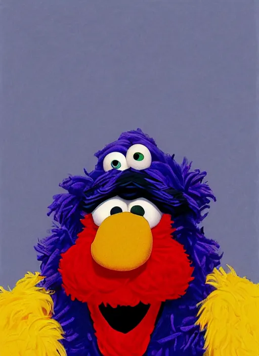 Image similar to portrait of Grover from Sesame Street in Society (1989), highly detailed, centered, solid color background, digital painting, artstation, concept art, smooth, sharp focus, illustration, donato giancola, Joseph Christian Leyendecker, Les Edwards, Ed Repka, Basil Gogos, WLOP, Artgerm