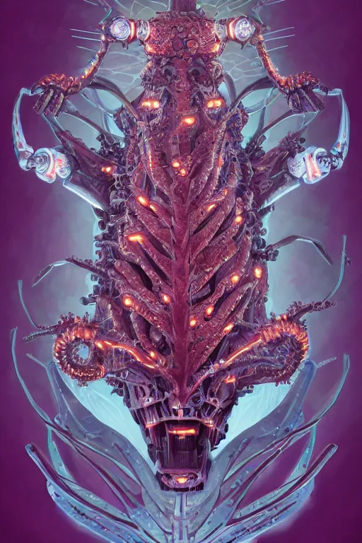 Image similar to Ultradetailed illustration of robotic demogorgon with symmetrical features and intricate botanical details, very detailed, pastel colors, digital painting, 8k, 4K, hd, portrait, volumetric lighting, studio