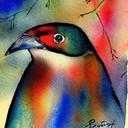 Image similar to bird, abstract, vintage, artistic, sharp focus, masterpiece, watercolor, illustrated by bryen frost