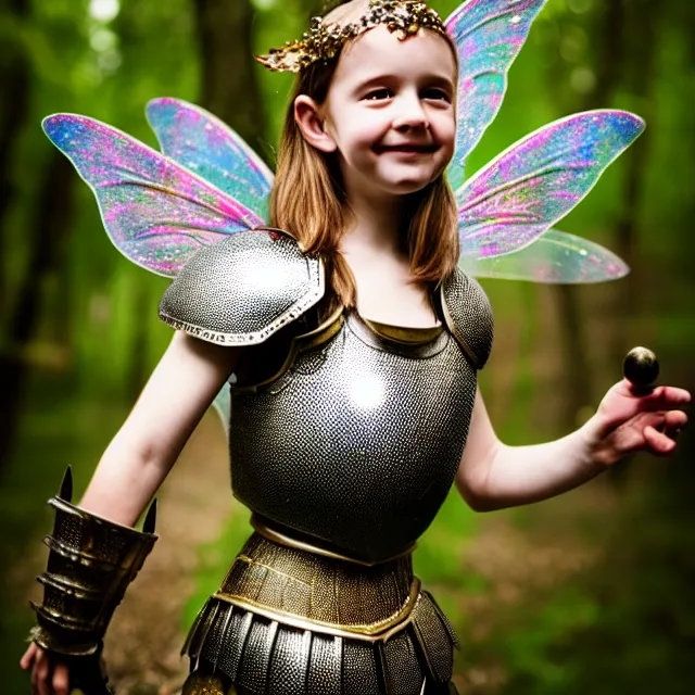 Image similar to photo of a fairy with sparkling armour, award - winning photo