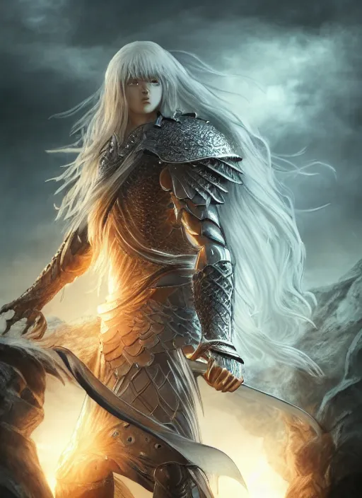 Image similar to griffith berserk, ultra detailed fantasy, elden ring, realistic, dnd character portrait, full body, dnd, rpg, lotr game design fanart by concept art, behance hd, artstation, deviantart, global illumination radiating a glowing aura global illumination ray tracing hdr render in unreal engine 5