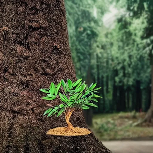 Image similar to A handpalm with a tree growing on top of it