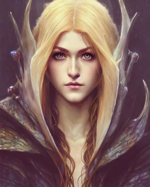 Image similar to portrait of katherine mcnamara elven mage, dark, piercing eyes, gentle expression, elegant clothing, photorealistic, highly detailed, artstation, smooth, sharp focus, art by michael whelan, artgerm, greg rutkowski and alphonse mucha