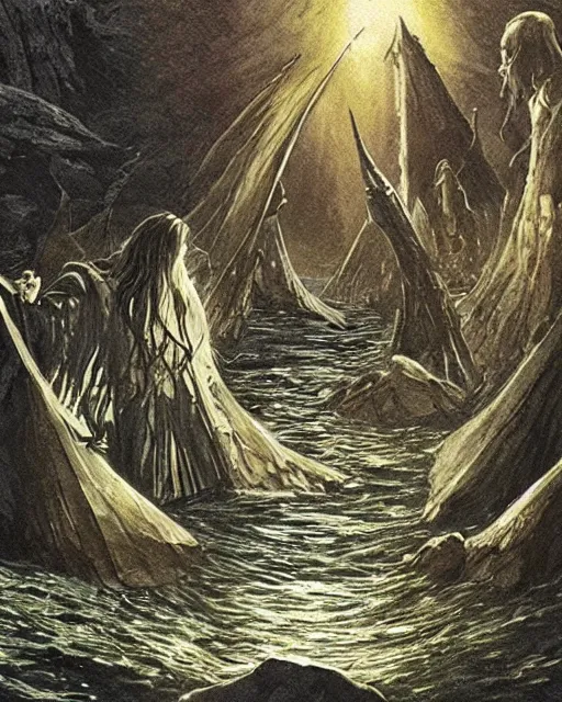 Image similar to dark deep waters in which tolkien's creations are hidden