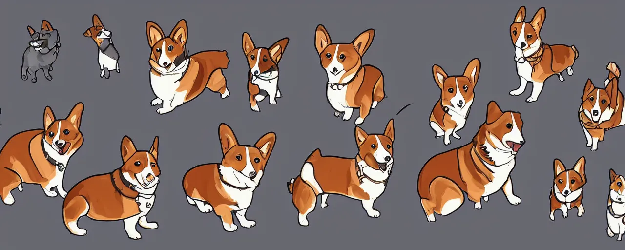 Image similar to huge mechanical corgis in the artstyle of bakaarts