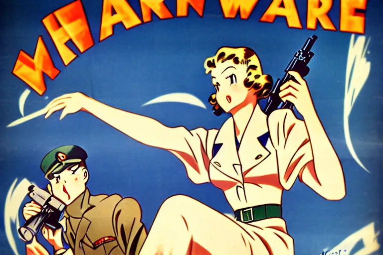 Prompt: 1940s, war, anime, poster