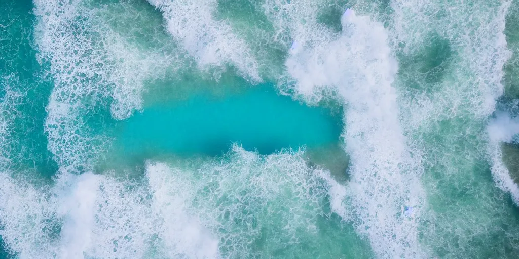 Image similar to arial shot of the beach with waves rolling in, azure blue water, white sand, slight grain