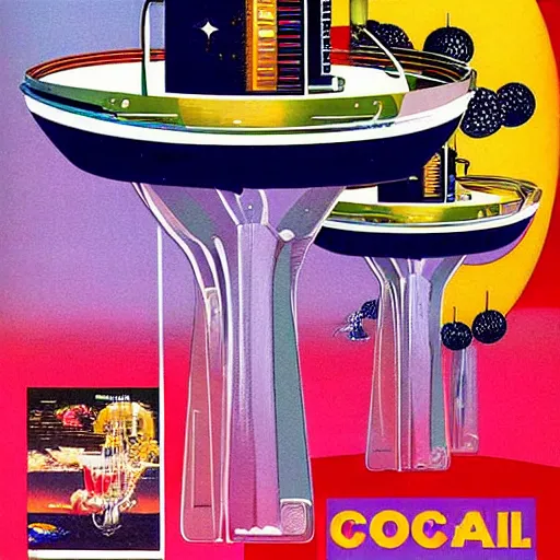 Prompt: 80's cocktail poster art by Chris Foss H 600