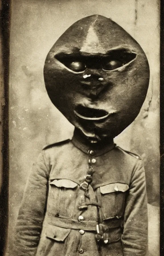 Image similar to person wearing executioner mask, ww1 photo, grainy, high detail, high resolution