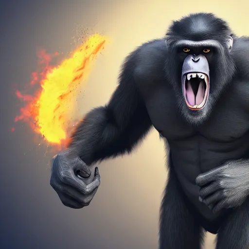 Image similar to fury art, an anthro ape wearing a large cape, exploding background, 3 d, 8 k, extremely detailed, trending on furaffinity, trending on artstation, award winning, sharp focus, illustration