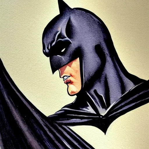 Image similar to a portrait of Batman painted aquarelle in victorian style