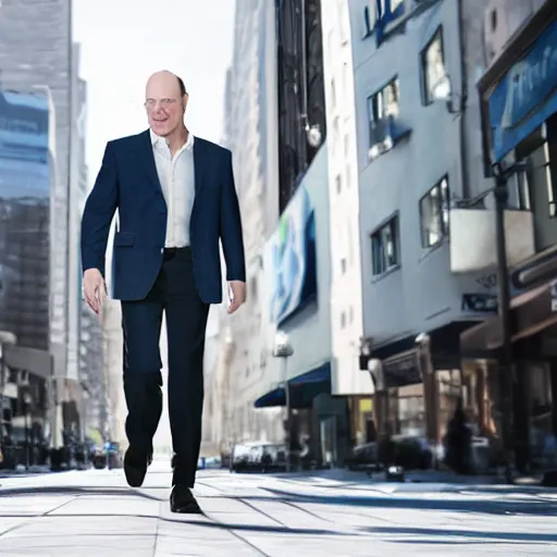 Image similar to a giant middle aged balding blue eyed white man dressed in a white shirt, gray pants and black dress shoes walking in a miniature city