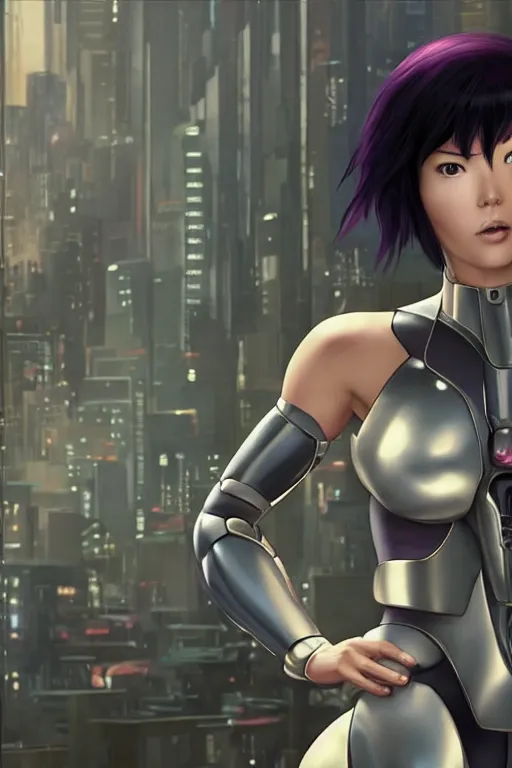 Image similar to weta disney pixar movie still portrait photo of motoko kusanagi the major ghost in the shell : : as cyborg woman by pixar : : by weta, wlop, ilya kuvshinov, rossdraws, artgerm, maxim cover, octane render, anime, octane render, 3 d, volumetric lighting, anti aliasing, raytracing : :