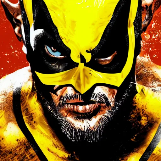 Prompt: Tom Hardy as wolverine with yellow mask Digital art 4K quality