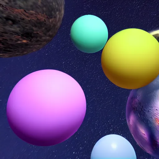Prompt: fluffy colorful balls floating in space, unreal engine