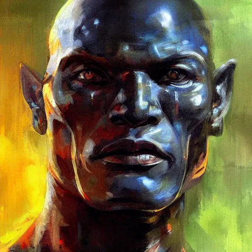 Image similar to face protrait of martian manhunter, realistic, ultrahd, jeremy mann painting