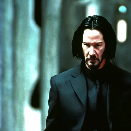 Image similar to movie still of keanu reeves as Neo in Matrix (1999)