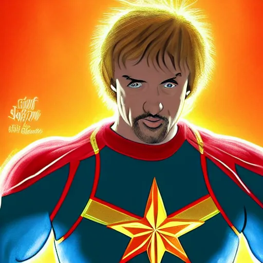 Image similar to shaggy as captain marvel, artstation hall of fame gallery, editors choice, #1 digital painting of all time, most beautiful image ever created, emotionally evocative, greatest art ever made, lifetime achievement magnum opus masterpiece, the most amazing breathtaking image with the deepest message ever painted, a thing of beauty beyond imagination or words