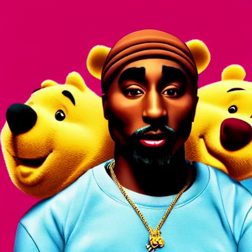 Image similar to Tupac as winnie the pooh, 4K digital artwork by Beeple