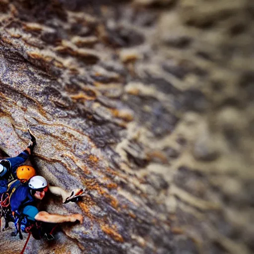 Image similar to tilt-shift photography of a group of climbers scaling a croissant, 8k, highly realistic, render