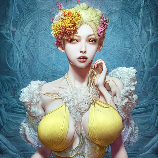Prompt: the portrait of a sensual lemon that resembles an absurdly beautiful, graceful, elegant, idol covering herself, an ultrafine hyperdetailed illustration by kim jung gi, irakli nadar, intricate linework, bright colors, octopath traveler, final fantasy, unreal engine 5 highly rendered, global illumination, radiant light, detailed and intricate environment