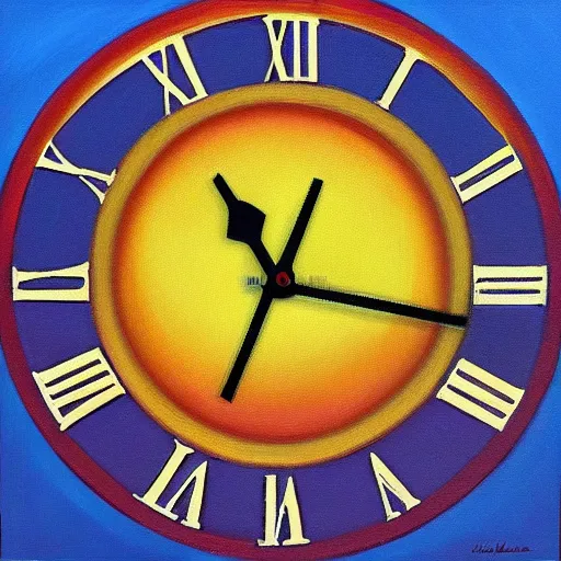 Prompt: oil painting of a colorful clock face that defies logic