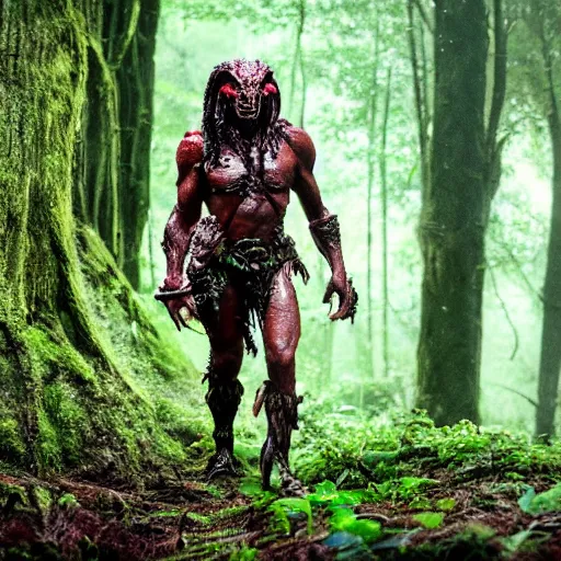 Prompt: High Fantasy Predator from the movie Predator in the forest plains of north yorkshire, 4k