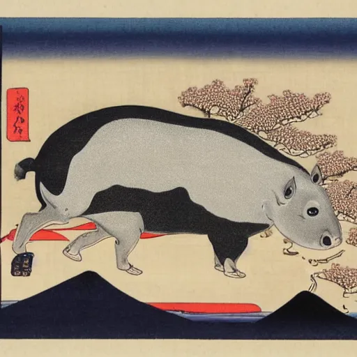 Prompt: ukiyo - e of a tapir in the oberlausitz