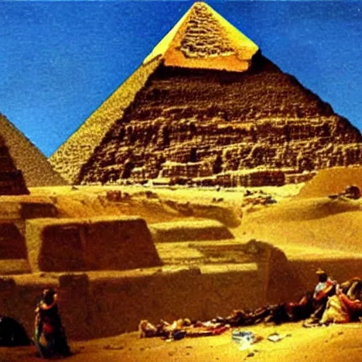 Image similar to The pyramids of Giza turned into a garbage dump, oil painting by Albert Bierstadt