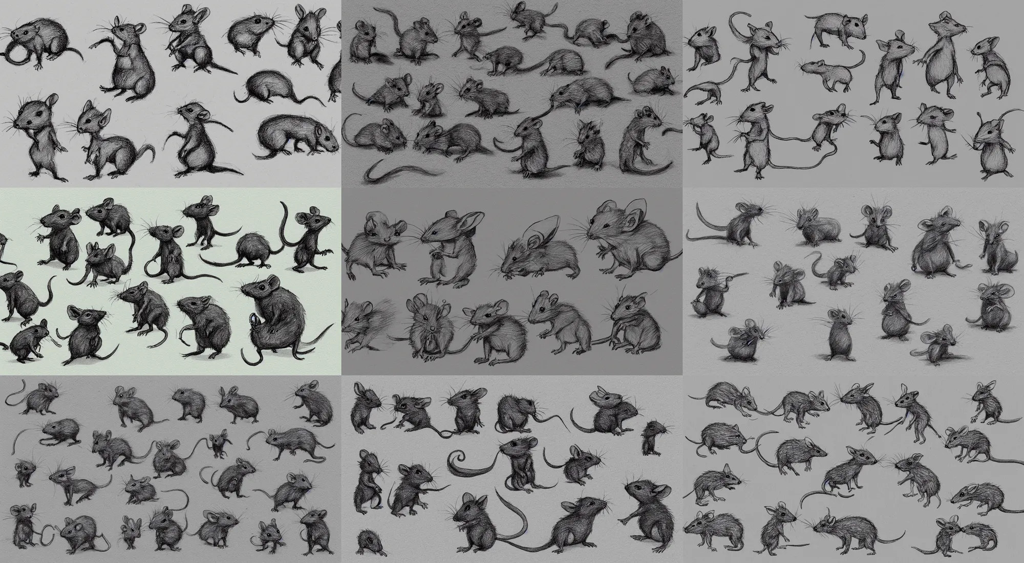 Prompt: eerie tiny rat creatures sketches