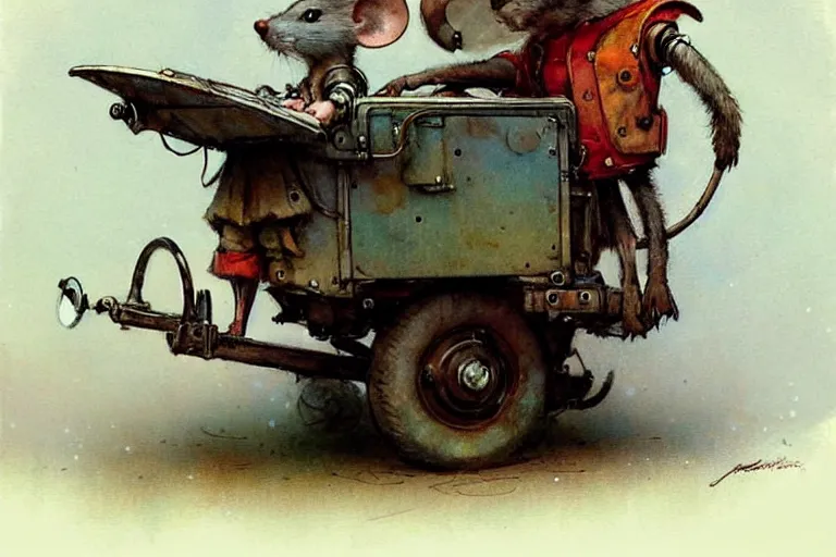 Image similar to adventurer ( ( ( ( ( 1 9 5 0 s retro future robot mouse wagon cart robot. muted colors. ) ) ) ) ) by jean baptiste monge!!!!!!!!!!!!!!!!!!!!!!!!! chrome red