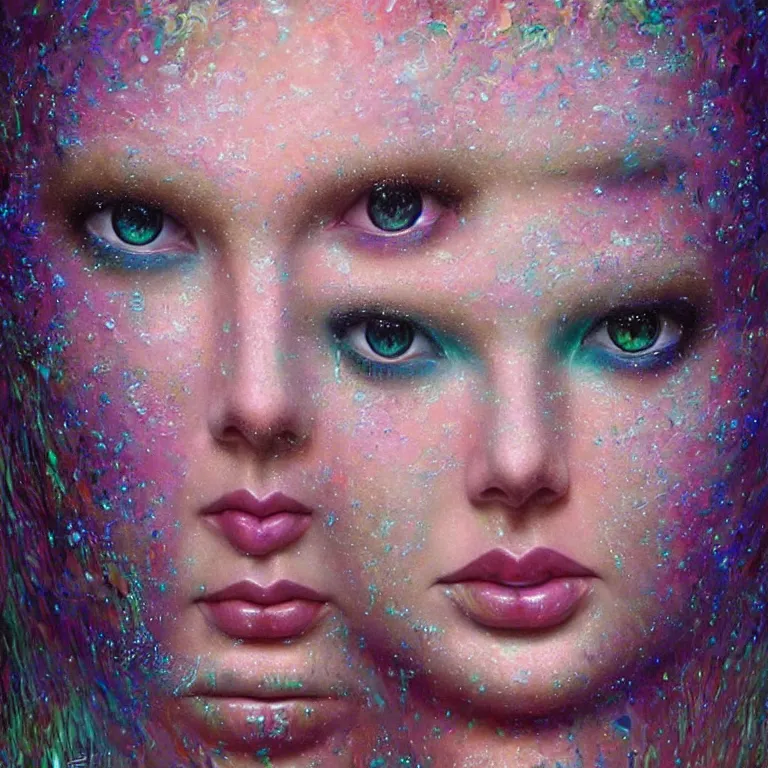 Image similar to Hyperrealistic intensely colored close up studio Photograph portrait of a deep sea bioluminescent Taylor Swift in Crystalline armor, symmetrical face realistic proportions eye contact, sitting in Her throne underwater, award-winning portrait oil painting by Norman Rockwell and Zdzisław Beksiński vivid colors high contrast hyperrealism 8k