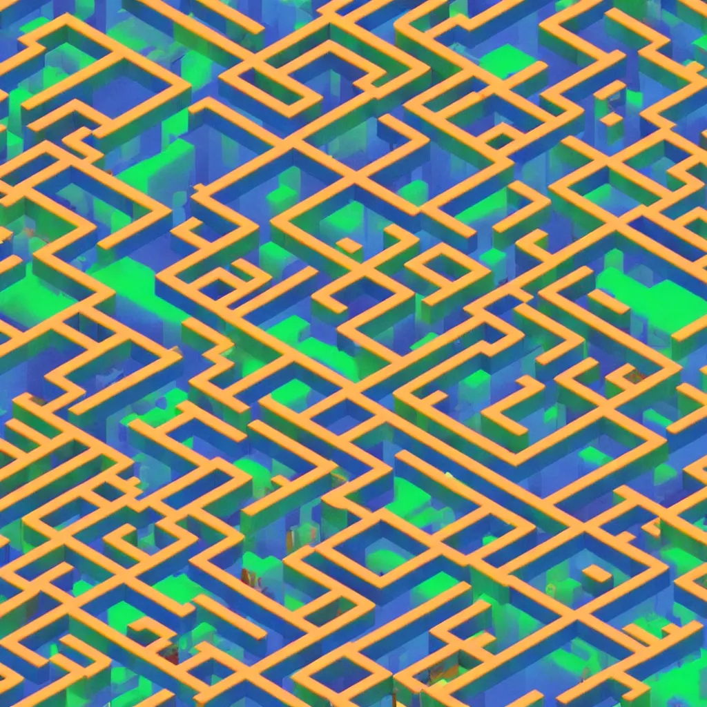 Image similar to wimmelbilder maze made of 80's arcade landscape, isometric, octane render, unreal engine