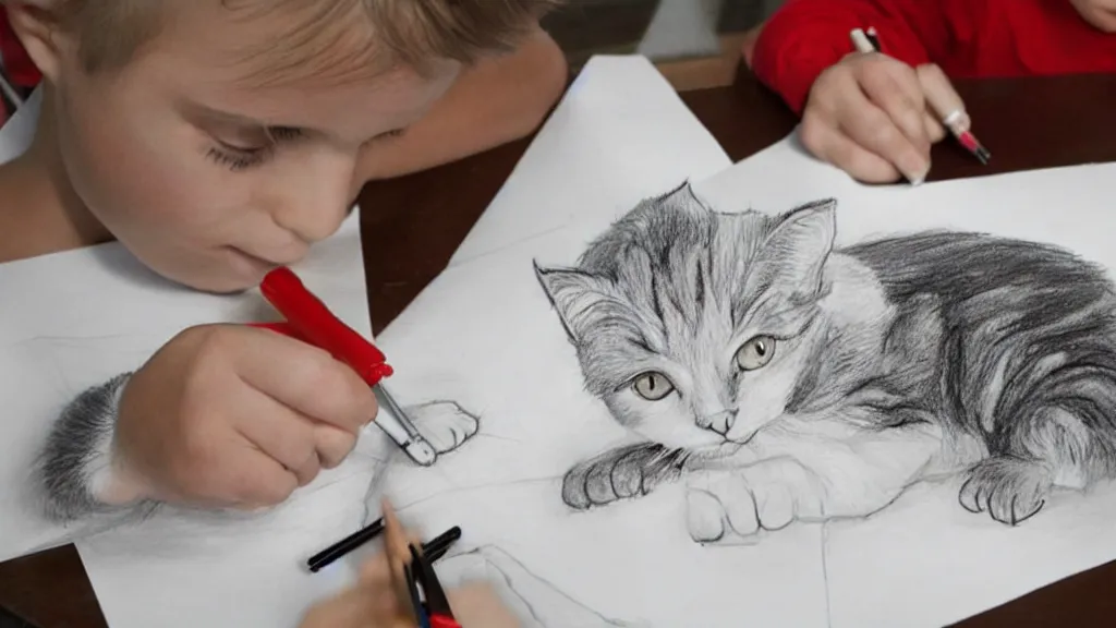 Prompt: A Children drawing artwork of a cat