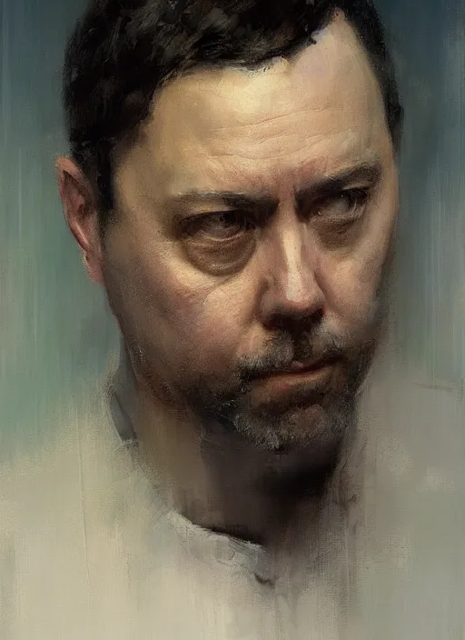 Prompt: portrait painting of joe lo truglio by jeremy mann, only one head single portrait