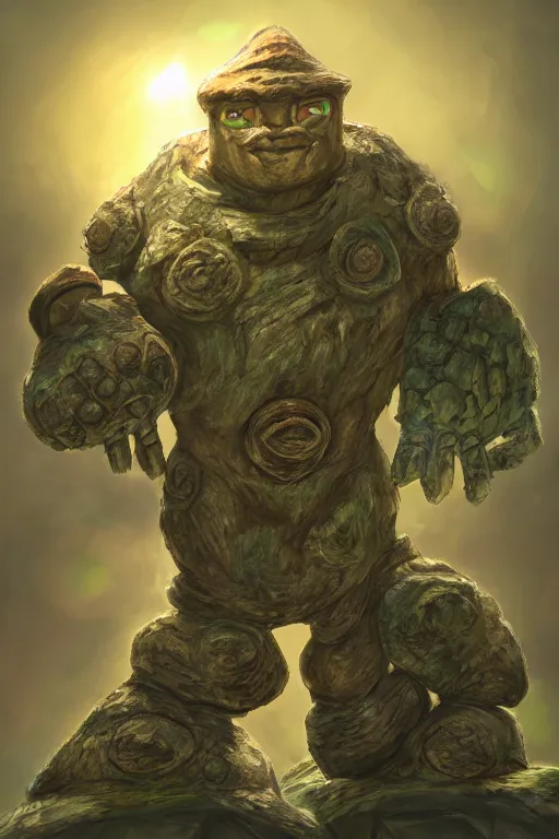 Image similar to zelda fantasy art giant golem troll wood rock greeble gemstone, global illumination ray tracing hdr fanart arstation by sung choi and eric pfeiffer and gabriel garza and casper konefal