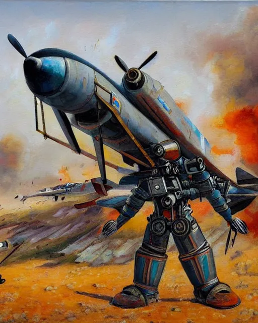 Prompt: portrait of a sukhoi mech armed with rockets and a minigun, oil painting, soviet airplane, tribal yurta, postapocalyptic