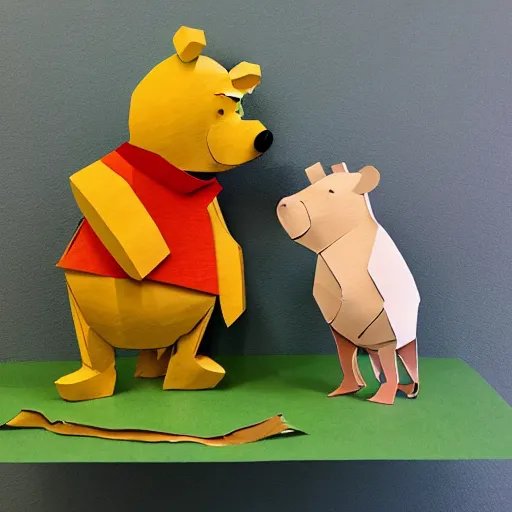 Image similar to cut paper sculpture of pooh and piglet