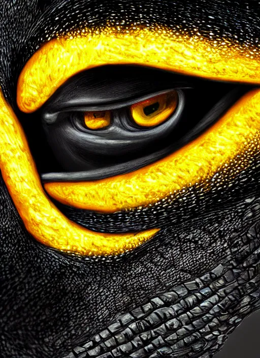 Image similar to closeup portrait of black dragon head with yellow eyes, ultra realistic, fantasy, magic, dnd,